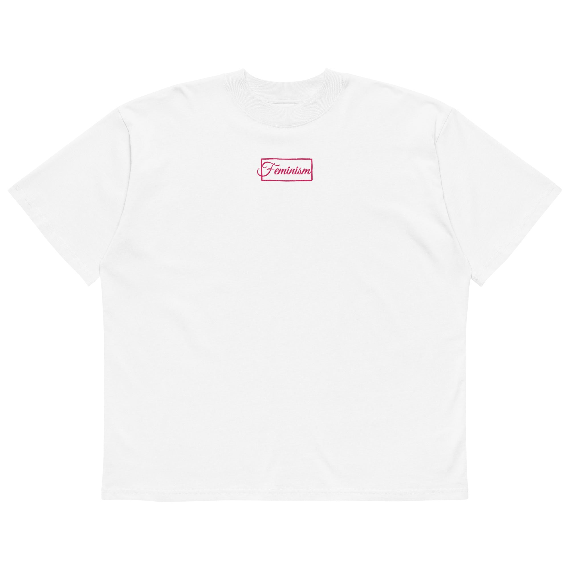 Feminism - bestickt pink - Oversized Unisex Bio-T-Shirt mit breitem Kragen