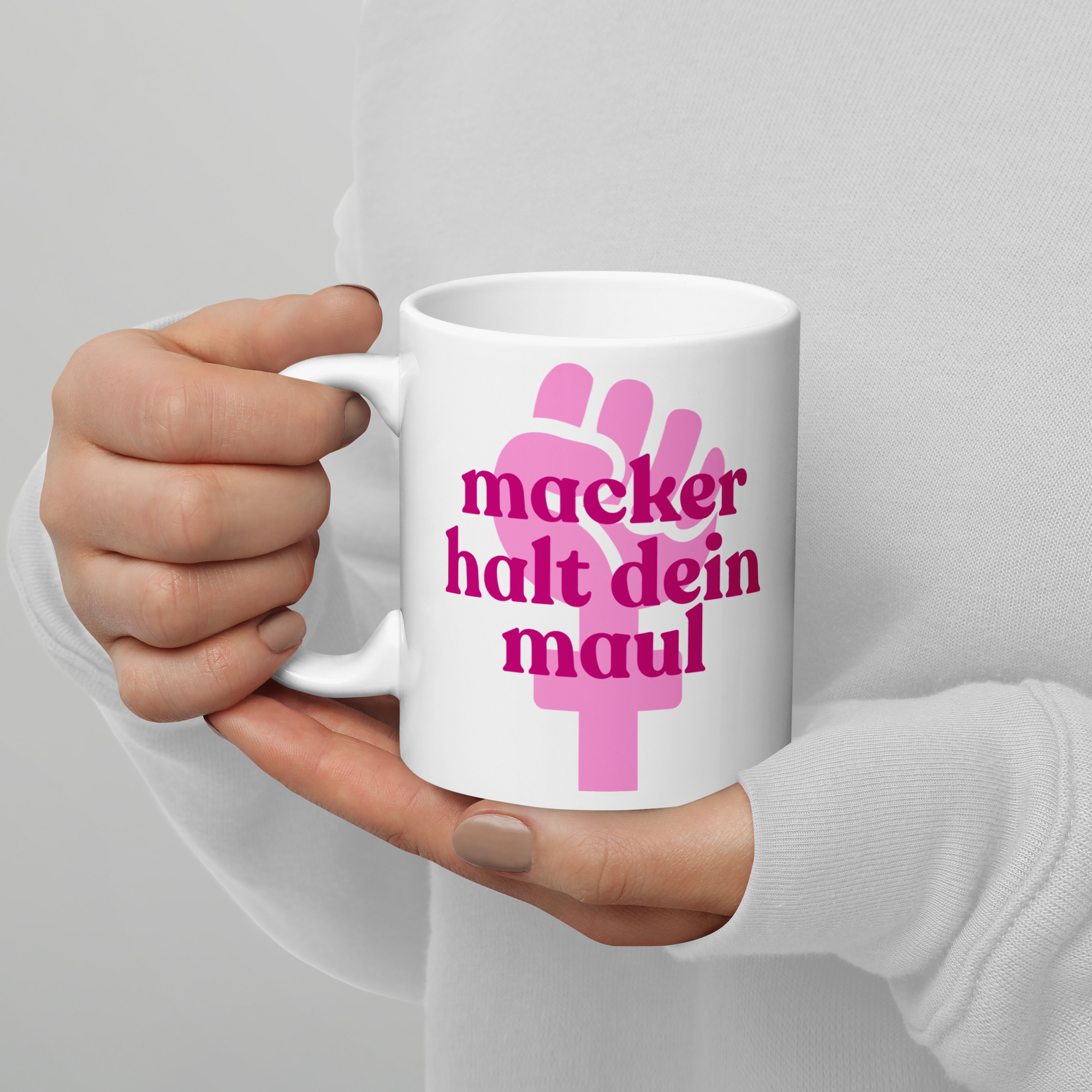 Macker halts Maul - Rosa Tasse